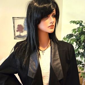 D'Anello Black Woman's Business Suit with Leather Trim, Size 14